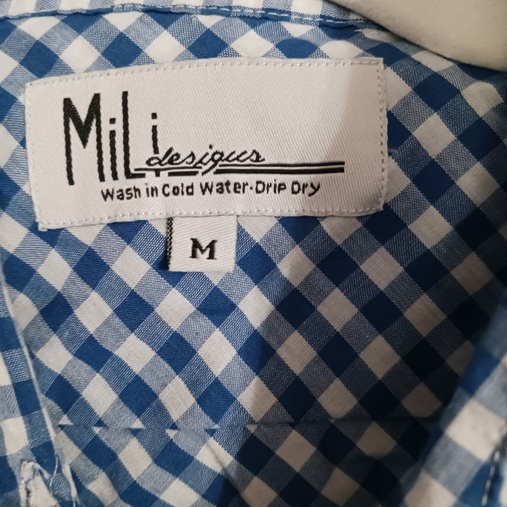 Blue and White gingham button up blouse
